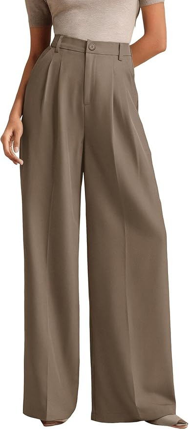 ELLEVEN Women's Casual Wide Leg Dress-Pants, High Elastic Waisted in The Back Business Flowy Trou... | Amazon (US)