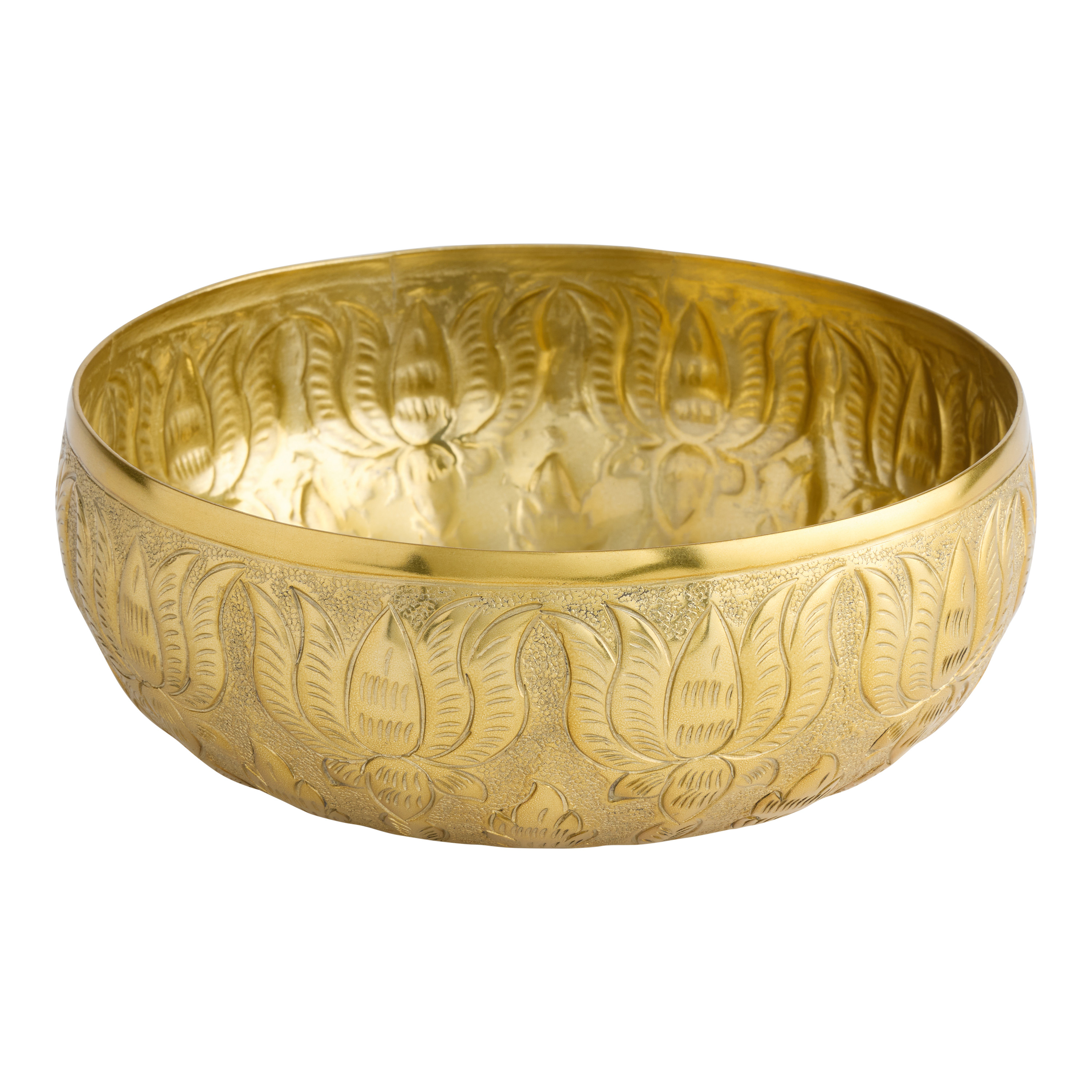 Gold Metal Embossed Lotus Urli Bowl | World Market