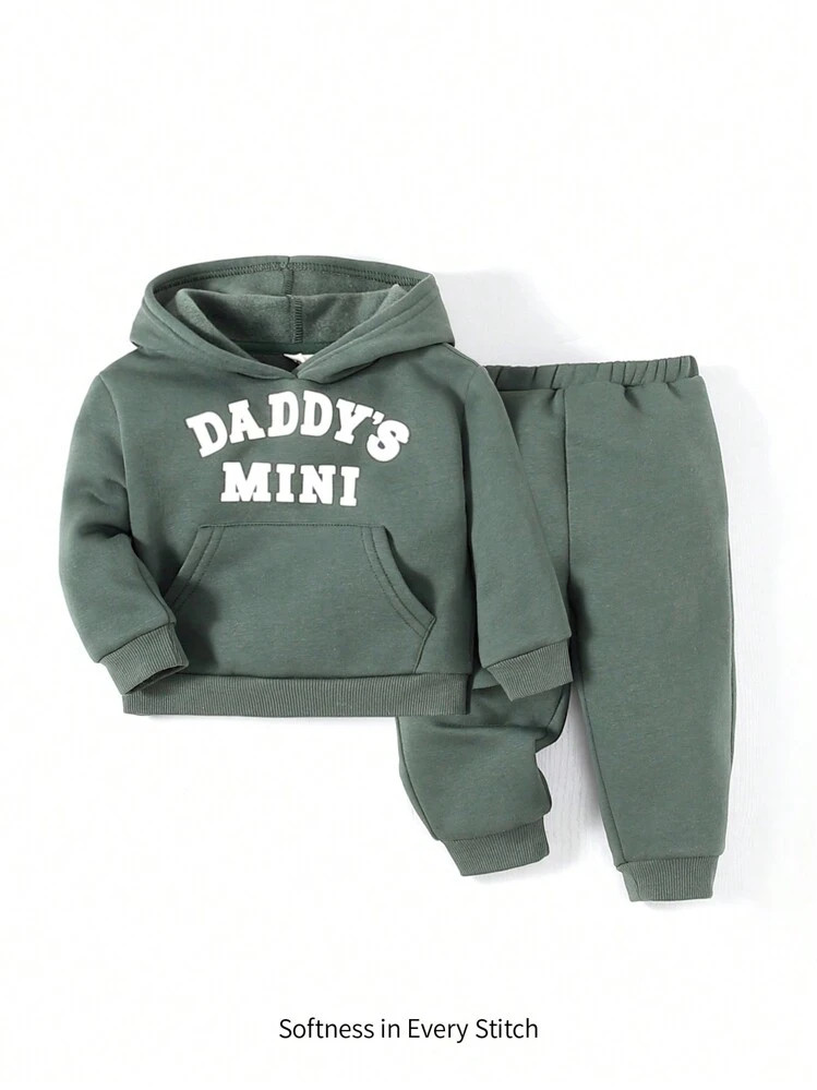 Cozy Pixies Baby Boy Letter Graphic Kangaroo Pocket Hoodie & Sweatpants | SHEIN