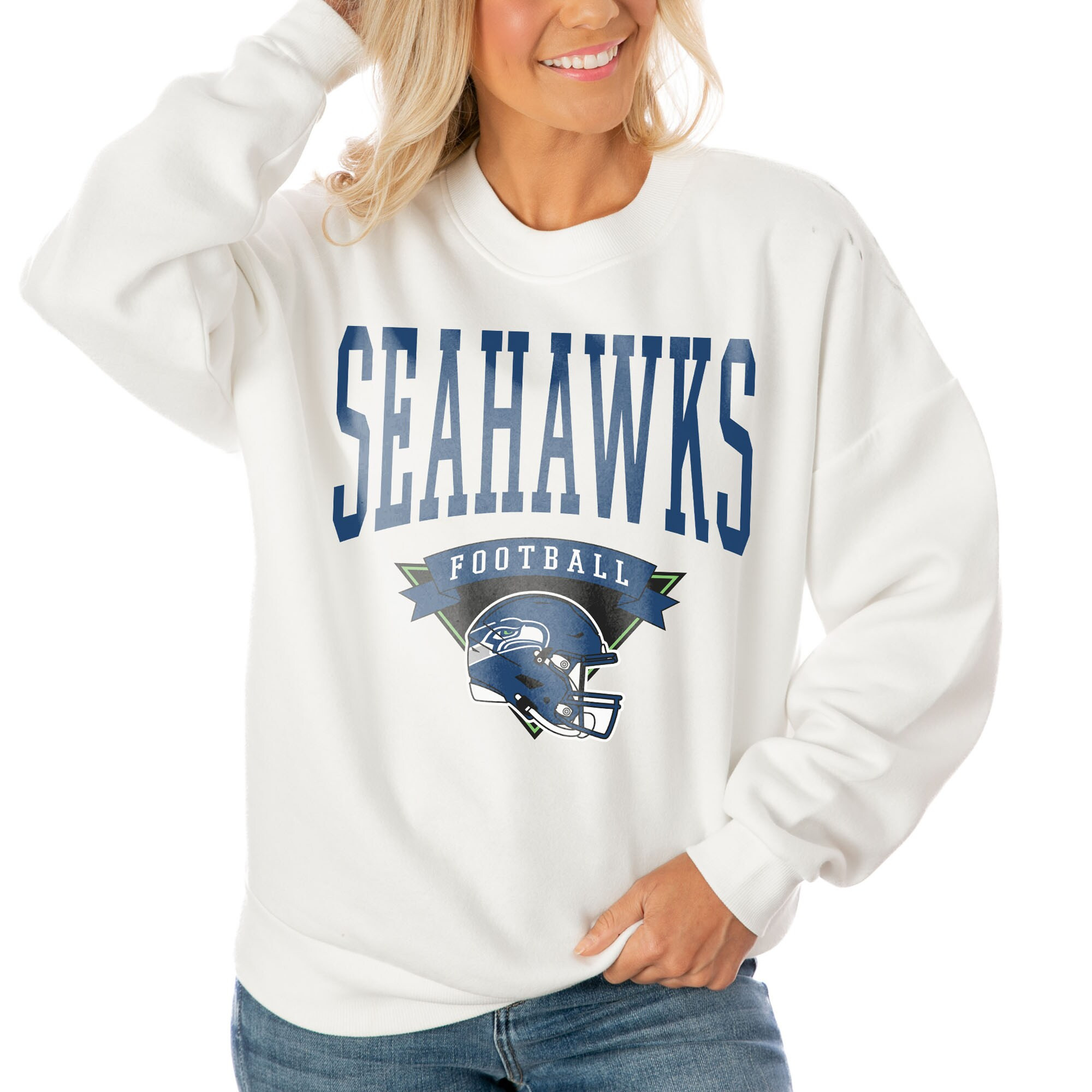 Seattle Seahawks Gameday Couture Women's Oversized Line Pullover Sweatshirt - White | Fanatics