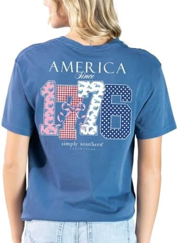 Simply Southern America Since 1776 Patriotic - Bow - Stars - Flowers - Stripes - Adult T-Shirt | Amazon (US)