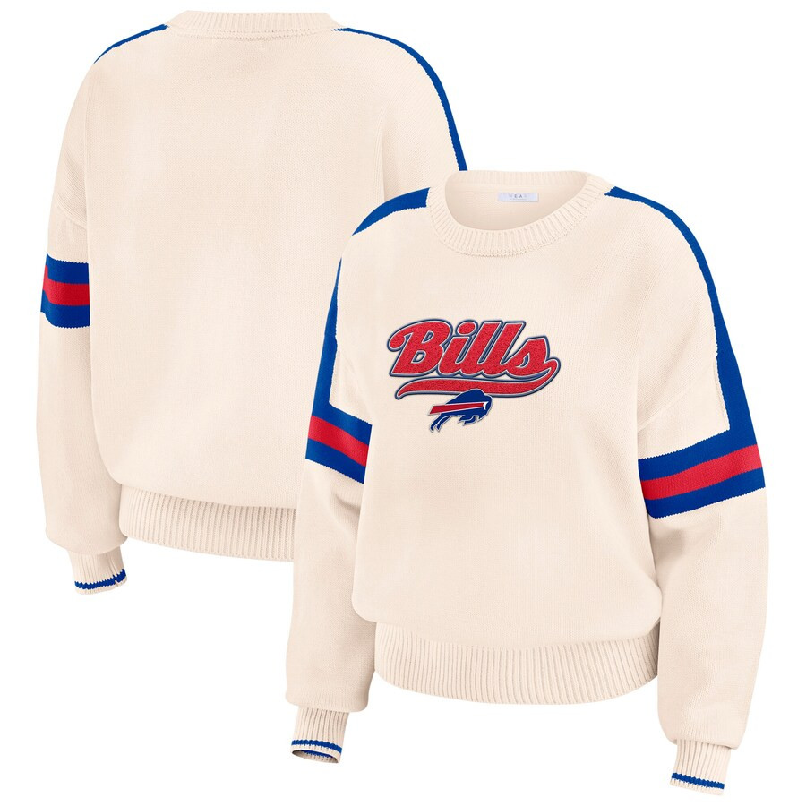 Women's Buffalo Bills  WEAR by Erin Andrews Cream Stripe Pullover Sweater | NFL Shop