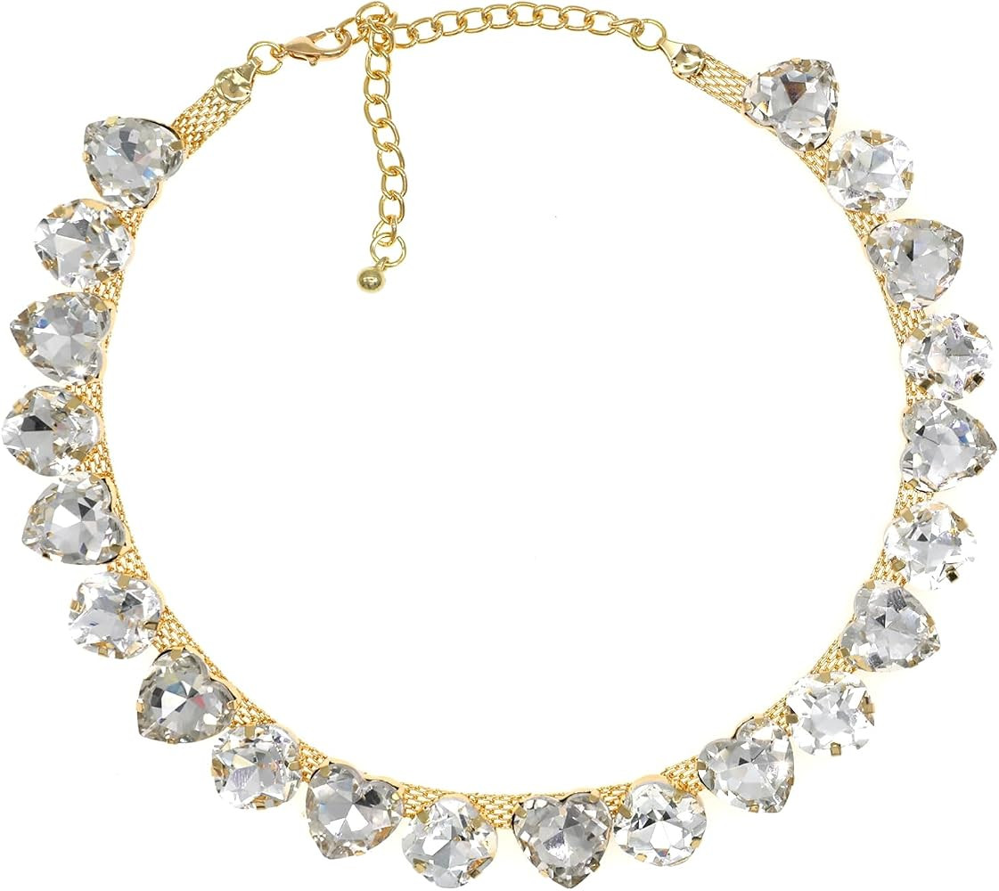 Chunky Layered Crystal Rhinestone Choker Collar Necklace for Women Sparkly Colored Neck Chain Sta... | Amazon (US)