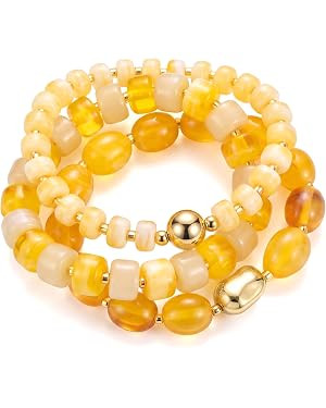 Elegance 11 designs Chunky Beaded Bangle Bracelets for Women Resin Stretchy Bracelet Stack Set Bo... | Amazon (US)