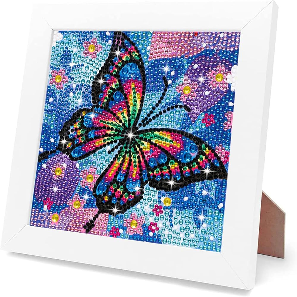 5D Diamond Painting Kits for Kids Beginners with Wooden Frame,Full Drill Colorful Butterfly Diamo... | Amazon (US)