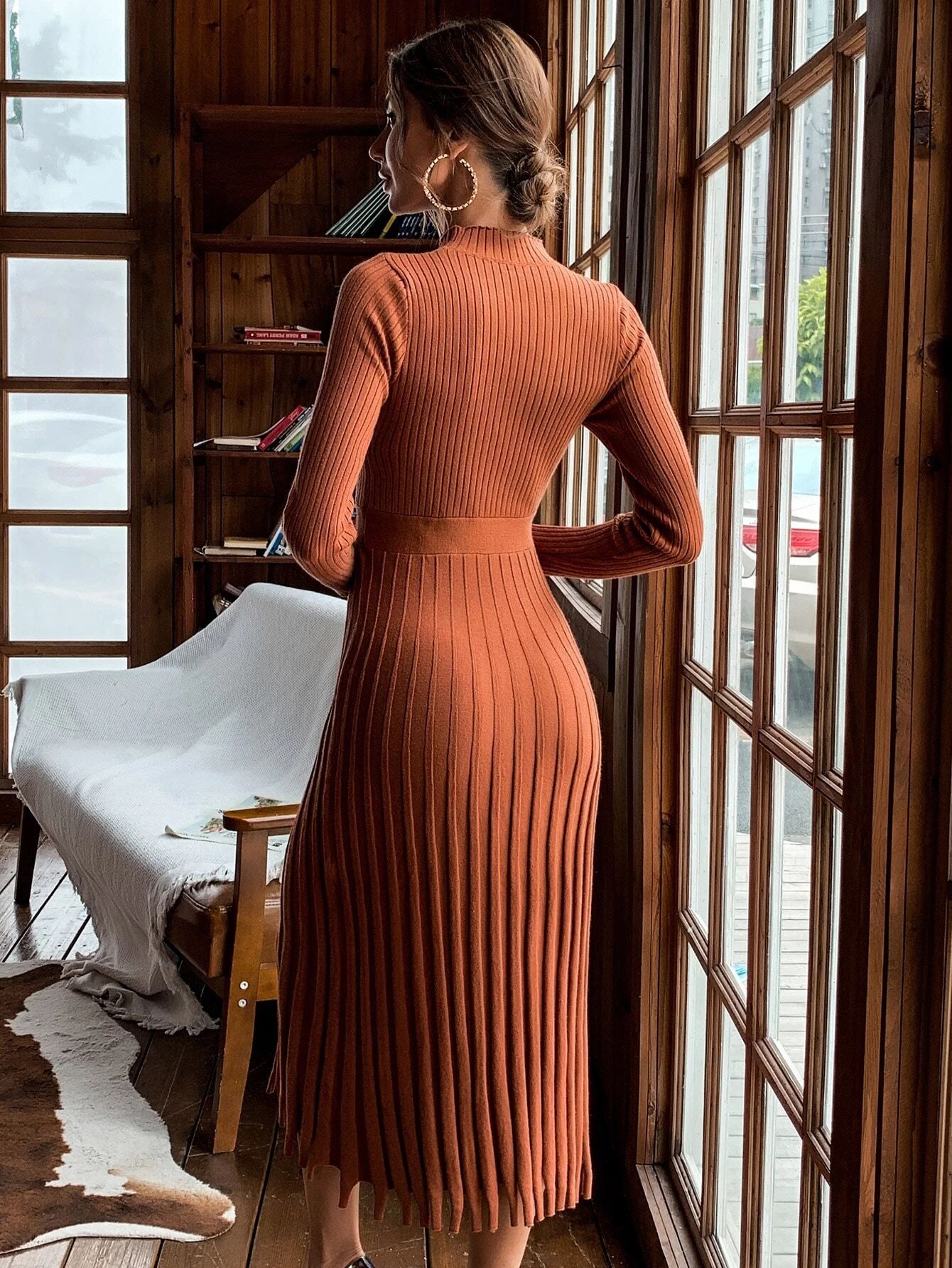 Missord Accordion Pleat Long Sleeve Midi Dress | SHEIN