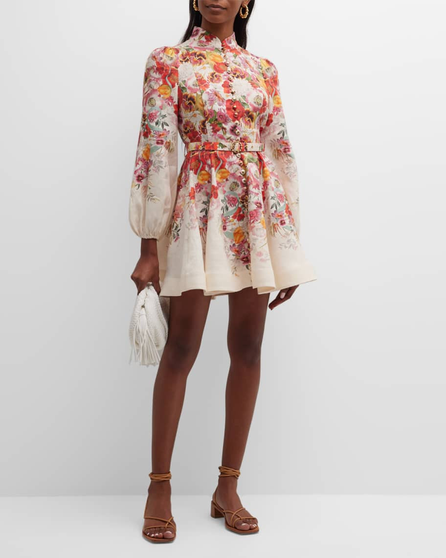 Wonderland Floral Buttoned Mini Dress | Neiman Marcus