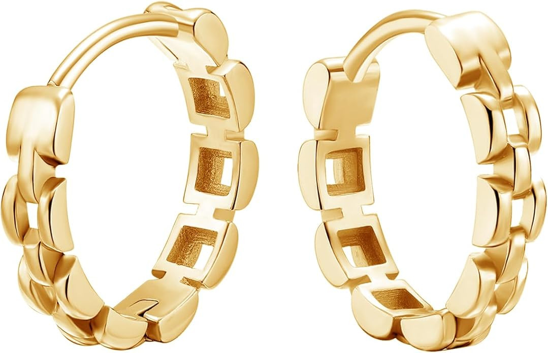 Dainty Chain Link Hoop Earrings for Women, Sterling Silver Simple Curb Huggie Earrings, Hypoaller... | Amazon (US)