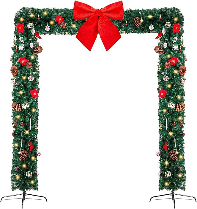 VINGLI 8FT Christmas Archway, Pre Lit Holiday Arch Decor with 350 LED Lights & 1650 Branch Tips, ... | Amazon (US)