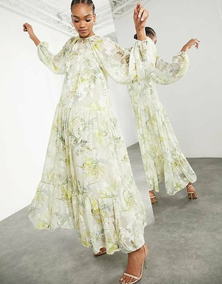 ASOS EDITION oversized satin burnout maxi dress in botanical floral  Size UK 14  | eBay | eBay UK