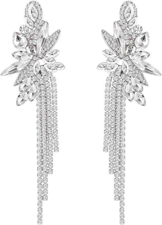 mecresh Marquise Crystal Bridal Chandelier Dangle Drop Earrings Ladies Gifts in Silver/Gold Tone | Amazon (US)