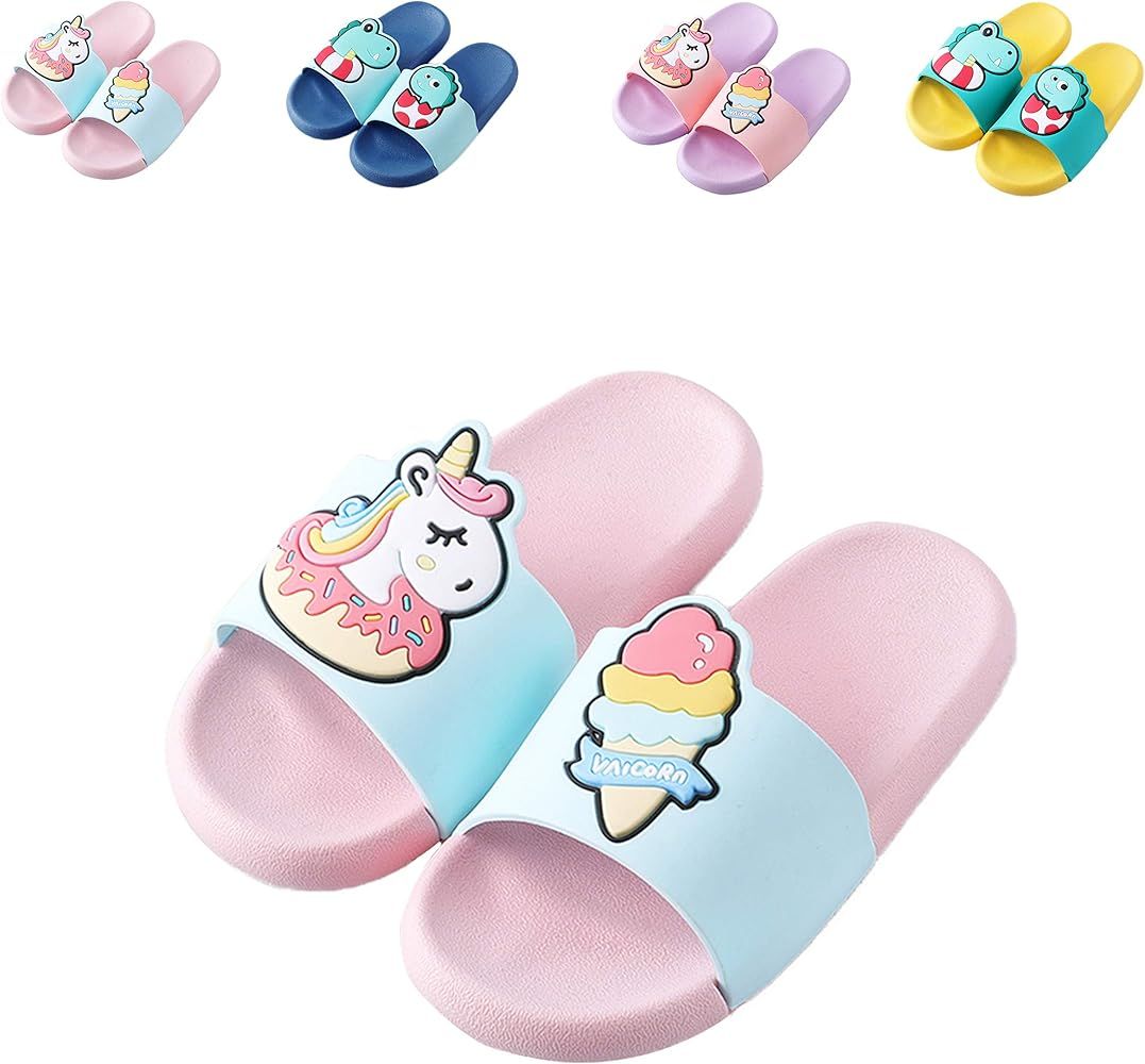 Boys & Girls Beach/Pool/Shower Slides,Non-Slip Sandals,Unicorn Slippers,Soft Water Shoes for Todd... | Amazon (US)