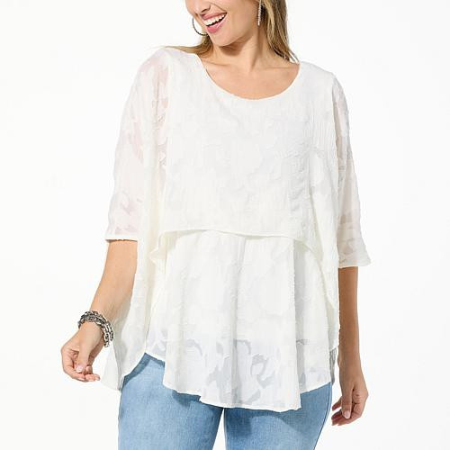 DG2 by Diane Gilman Jacquard Double Layer Top - Ivory/Off White - Size Medium | HSN