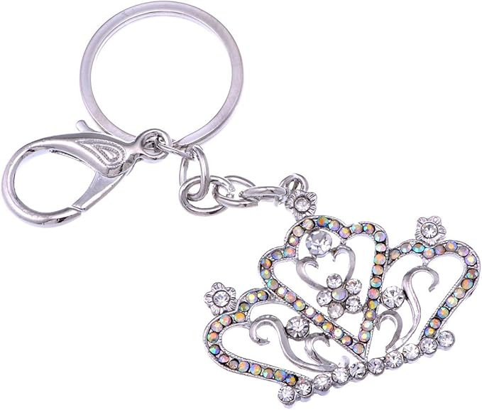 Alilang Silver Tone Iridescent Clear Colored Rhinestone Flower Crown Tiara Ring Key Chain, Silver... | Amazon (US)