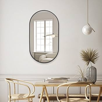 COFENY Oval Mirror, 17"x30" Black Bathroom Mirror with Metal Frame, Wall Mount Mirrors Decor for ... | Amazon (US)