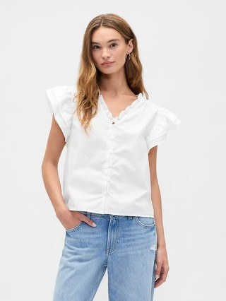 Relaxed Poplin Flutter Sleeve Top | Gap Factory