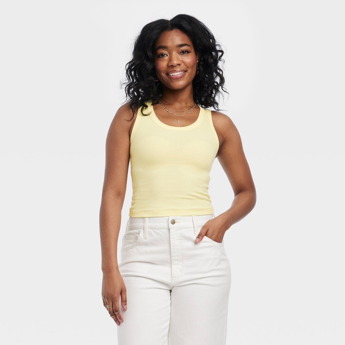 Women's Slim Fit Shrunken Rib Tank Top - Universal Thread™ Yellow M | Target