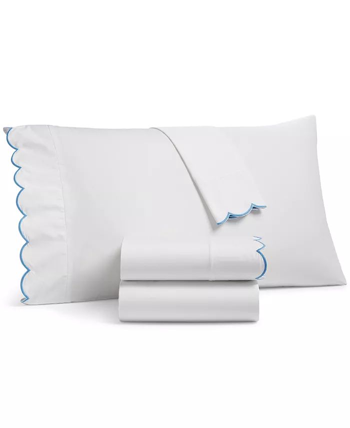 CLOSEOUT! Scalloped 400 Thread Count 100% Egyptian Cotton Percale 3-Pc. Sheet Set, Twin, Created ... | Macys (US)