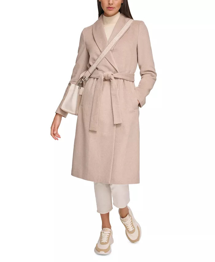 Calvin Klein Women's Wool Blend Belted Wrap Coat - Macy's | Macy's