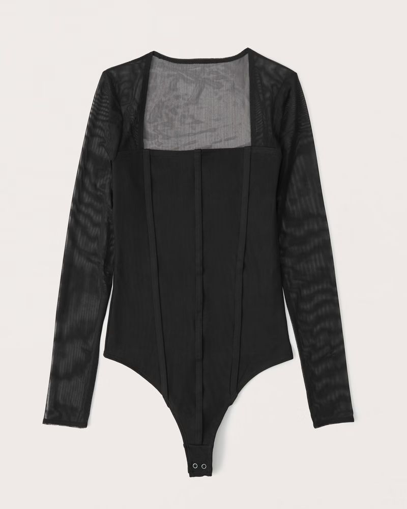 Long-Sleeve Mesh Corset Bodysuit | Abercrombie & Fitch (US)