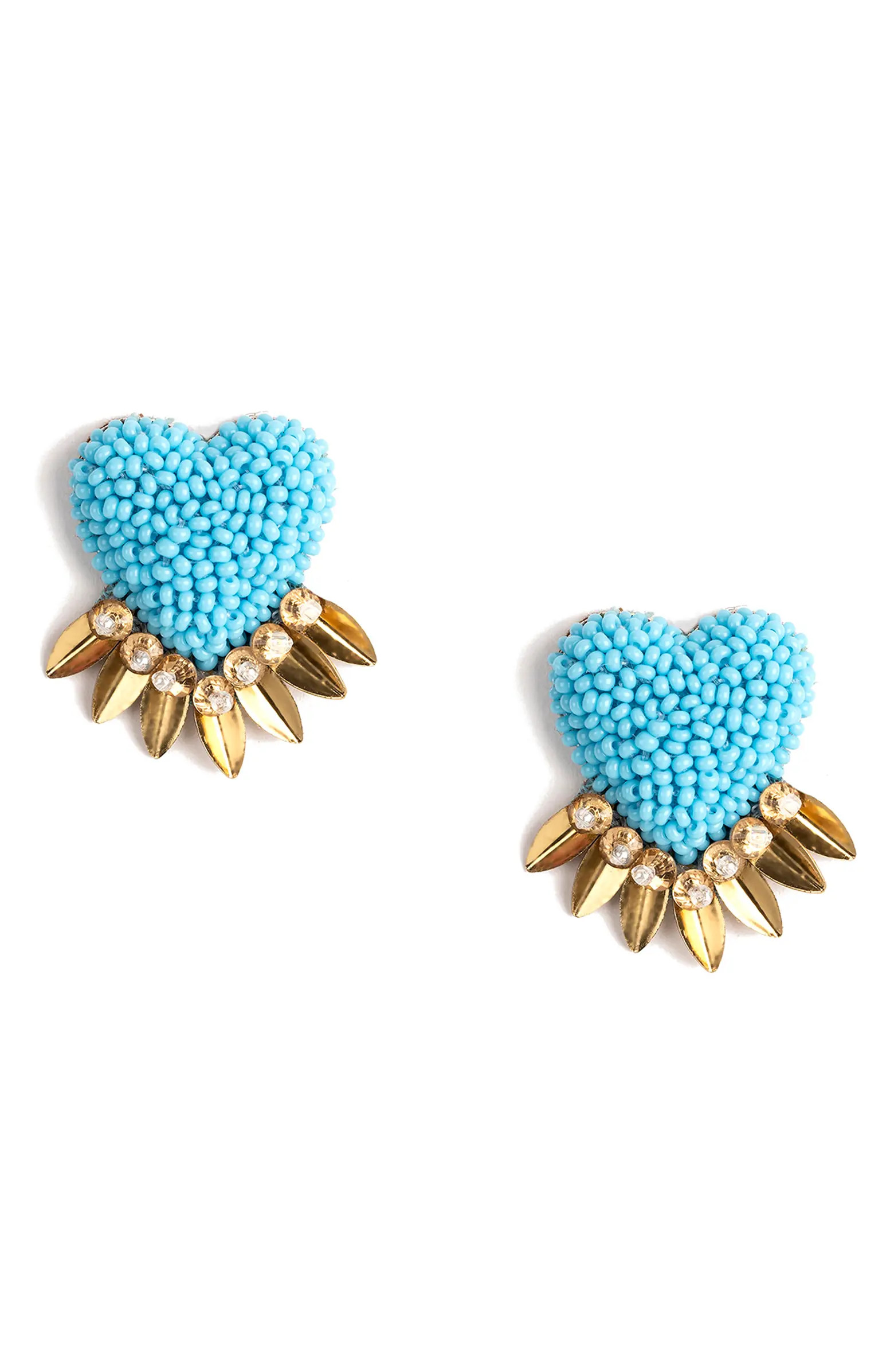 Danika Beaded Fringe Heart Stud Earrings | Nordstrom