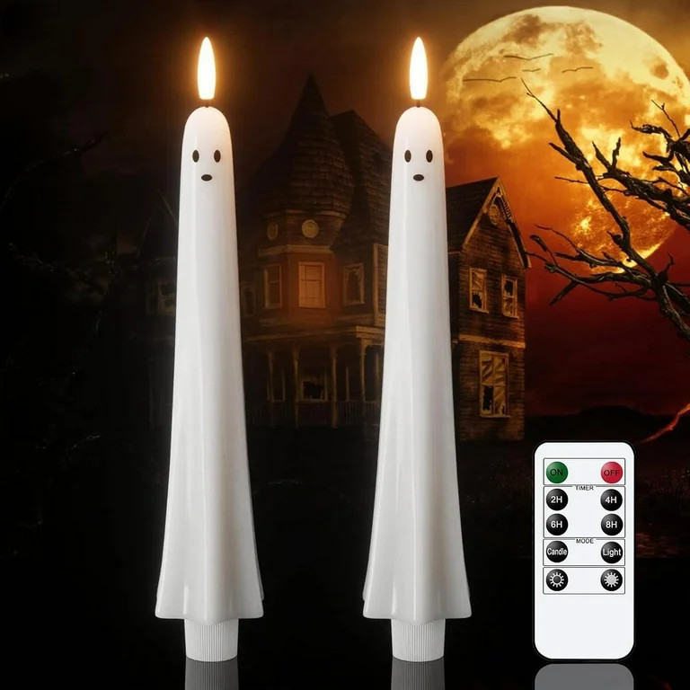2Pack Halloween Flameless Taper Candles with Remote & Timer, LED Light Up Halloween Candles Spook... | Walmart (US)