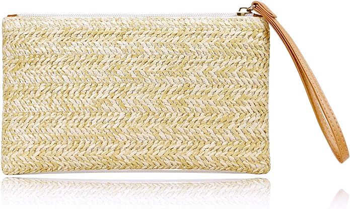 Womens Straw Clutch Bag Bohemian Summer Beach Straw Purse Zipper Wristlet Wallets for Women | Amazon (US)