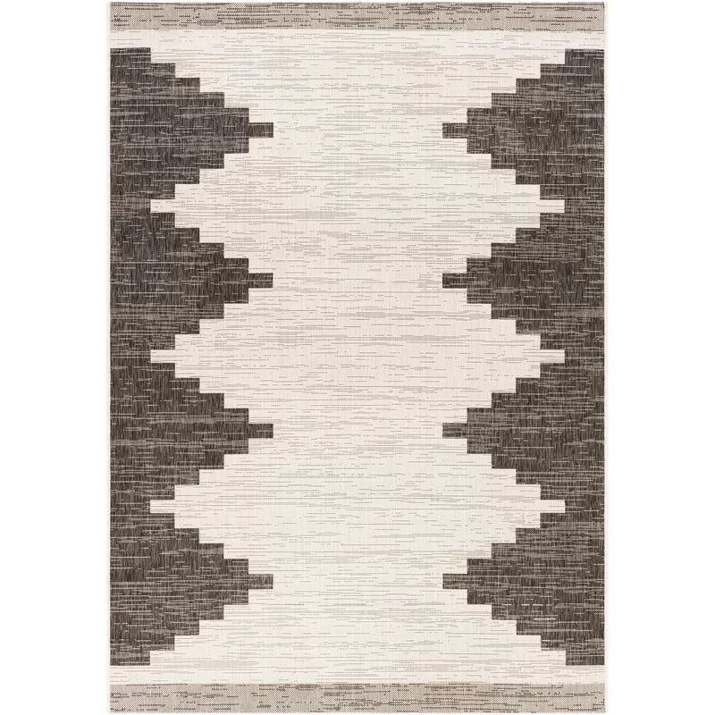 Mortimer Geometric Machine Woven Indoor / Outdoor Area Rug in Black/Ivory | Wayfair North America