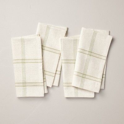 4pk Tri-Stripe Plaid Cloth Napkins Light Green/Natural - Hearth & Hand™ with Magnolia | Target