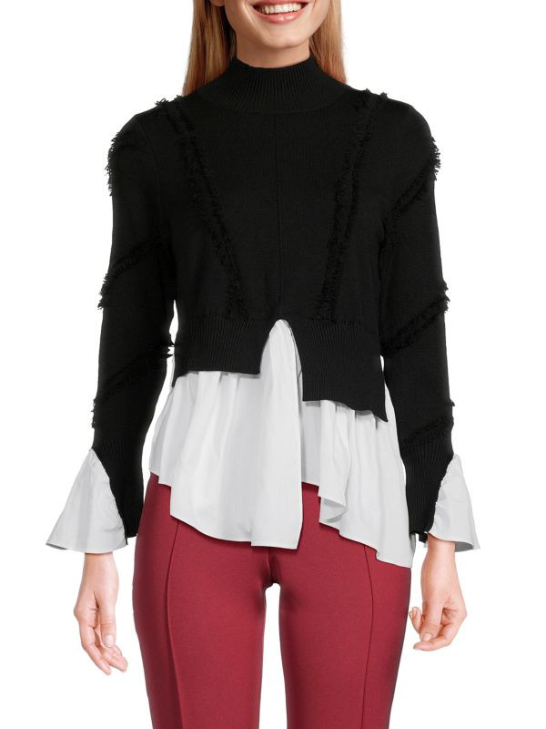 Layered-Look Fringe Sweater & Ruffled Shirt | Saks Fifth Avenue OFF 5TH