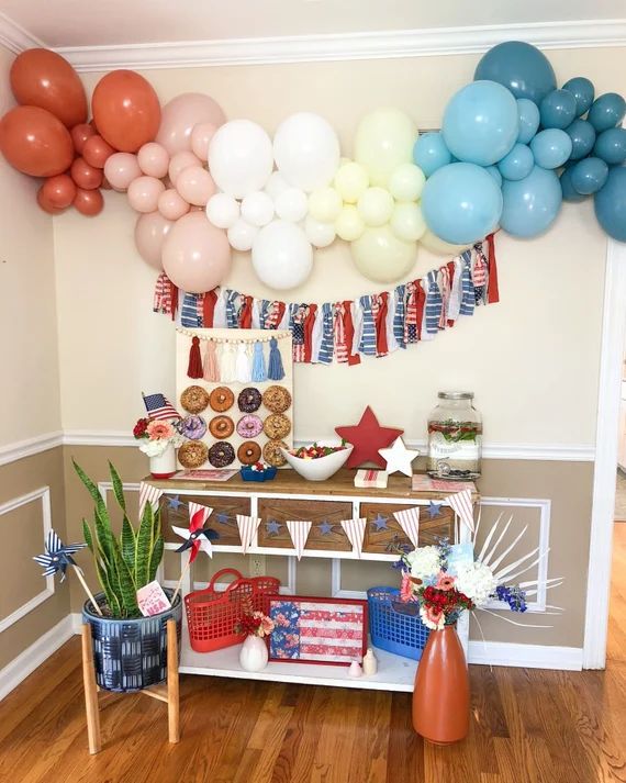 4th of July Balloon Garland Modern Boho Red White Blue | Etsy | Etsy (US)