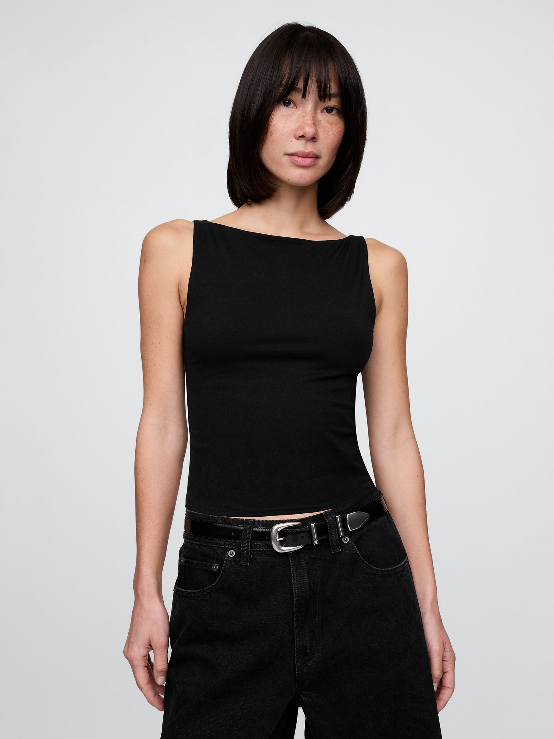 Black Close Knit Jersey Boatneck Crop Vest | Gap | GAP UK