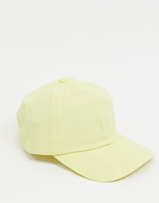 ASOS DESIGN vintage 6 panel soft baseball cap in lemon | ASOS (Global)