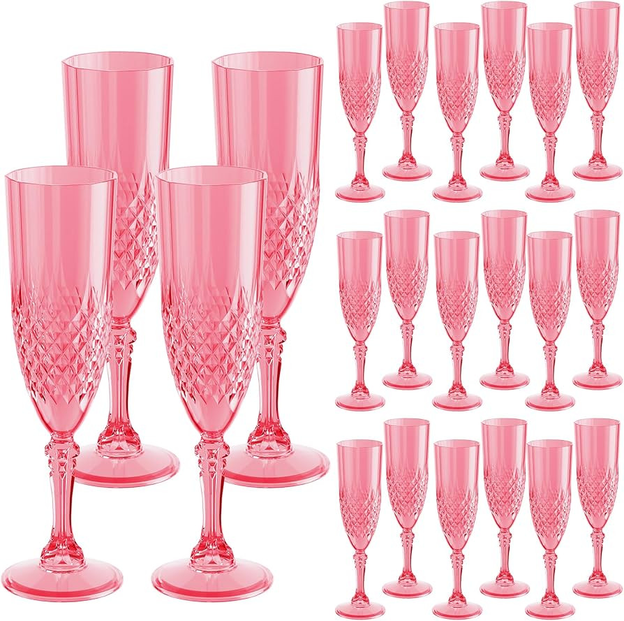 Plastic Champagne Flutes 7oz, Reusable Glasses Cups Goblets Shatterproof Unbreakable, for Valenti... | Amazon (US)