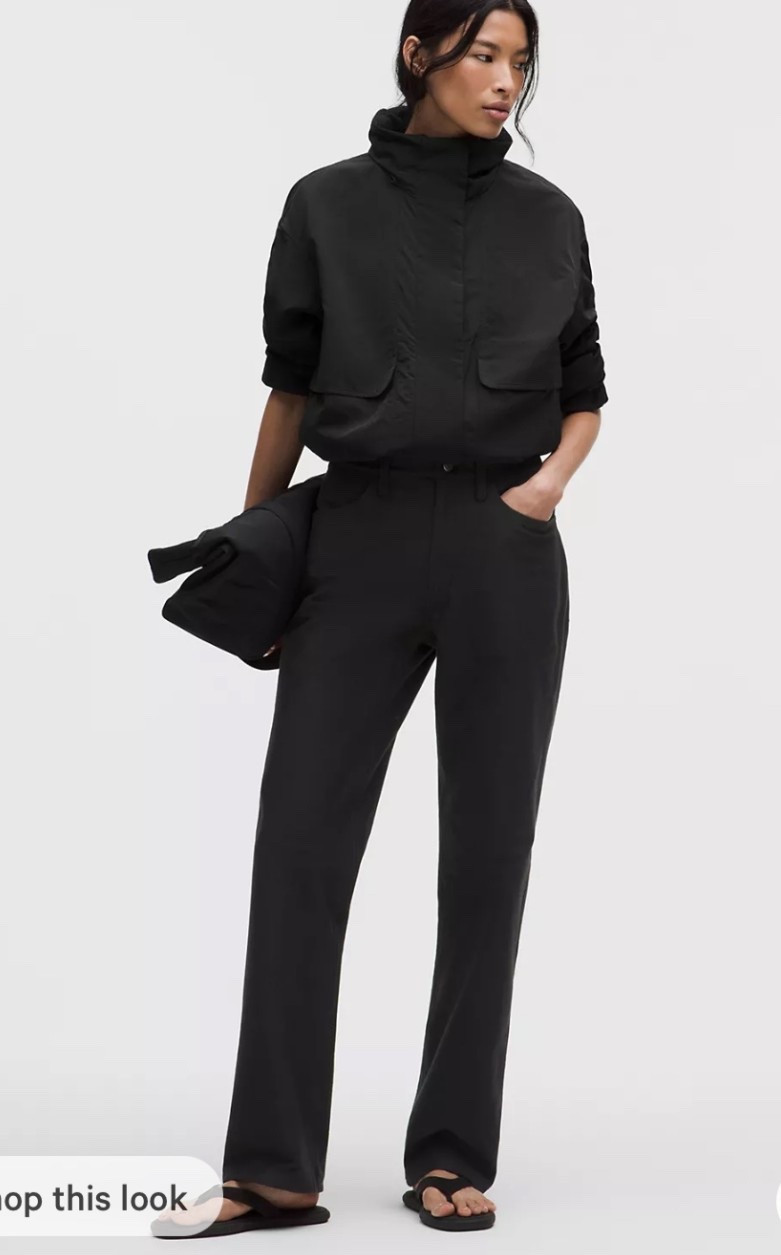 New at lululemon
Black navy or cream straight relaxed pant paired with the perfect spring jacket 

#LTKdayinmylife #LTKgrwm #LTKWorkwear