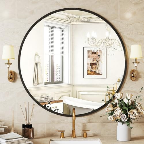 Sweetcrispy Black Round Wall Mirror 24 Inch, Bathroom Mirrors for Over Sink, Circle Mirror for Ba... | Amazon (US)