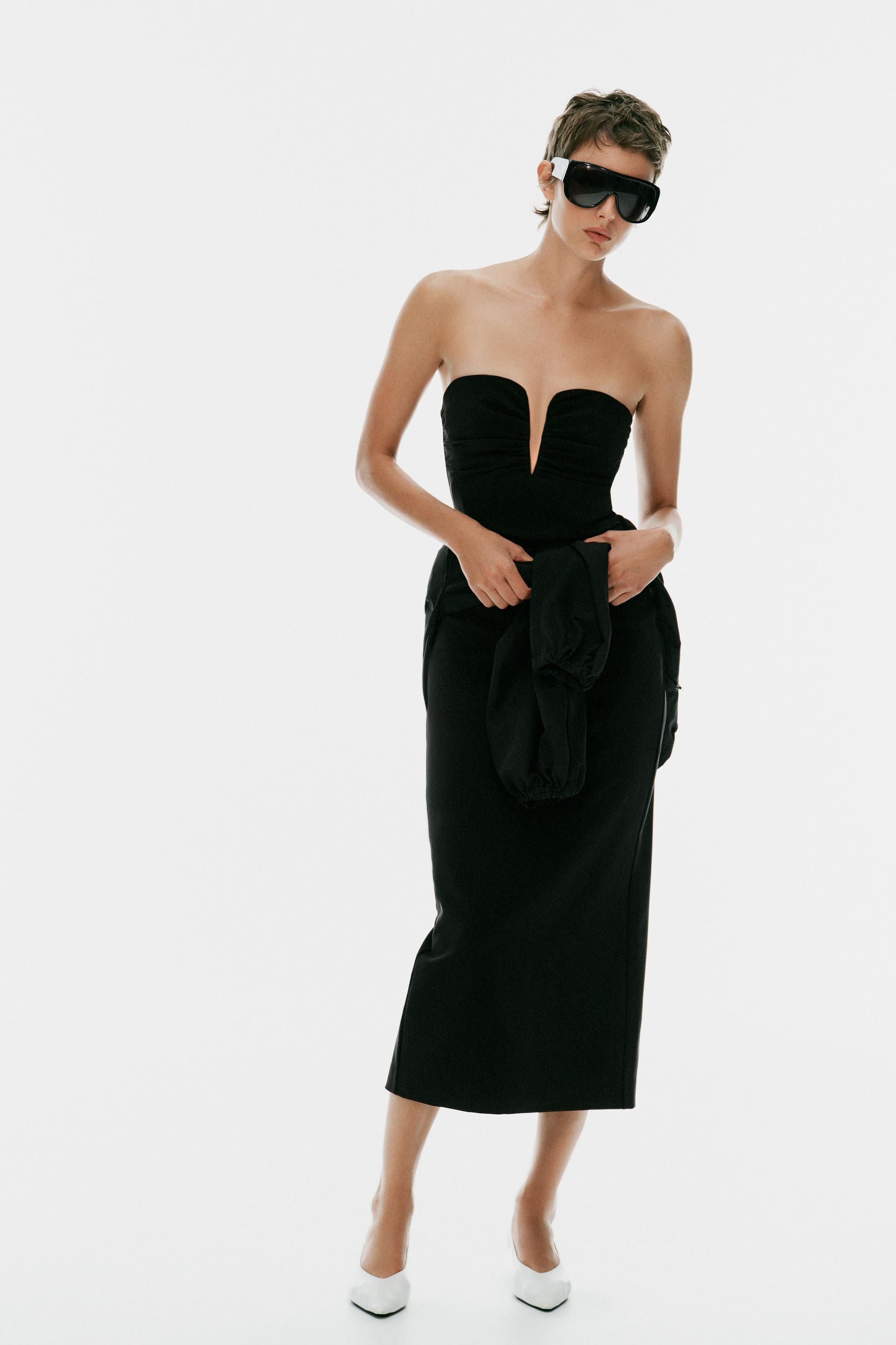 Zara - Ruched Cutout Midi Dress - Black - S - Woman | Zara US