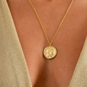 Silver Augustus Roman Coin Necklace in 18K Gold, Intaglio Greek Medallion Pendant, Historical Nec... | Etsy (US)