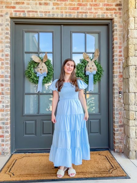 Decorate our front door for Easter with me! 🐰 🐣💙🤍 The wreaths are from @hobbylobby and the bunny’s are from @dollartree. I saw them on a FB group and had to have them. I had to go to several locations to find two, but thankfully Oklahoma has one on every corner. 🤣 I’ve linked everything else on the ltk app. I love this dress so much I ordered a second in pink. I’m not huge on Amazon fashion, but this one is great quality for the price   

#LTKSeasonal #LTKstyletip #LTKhome