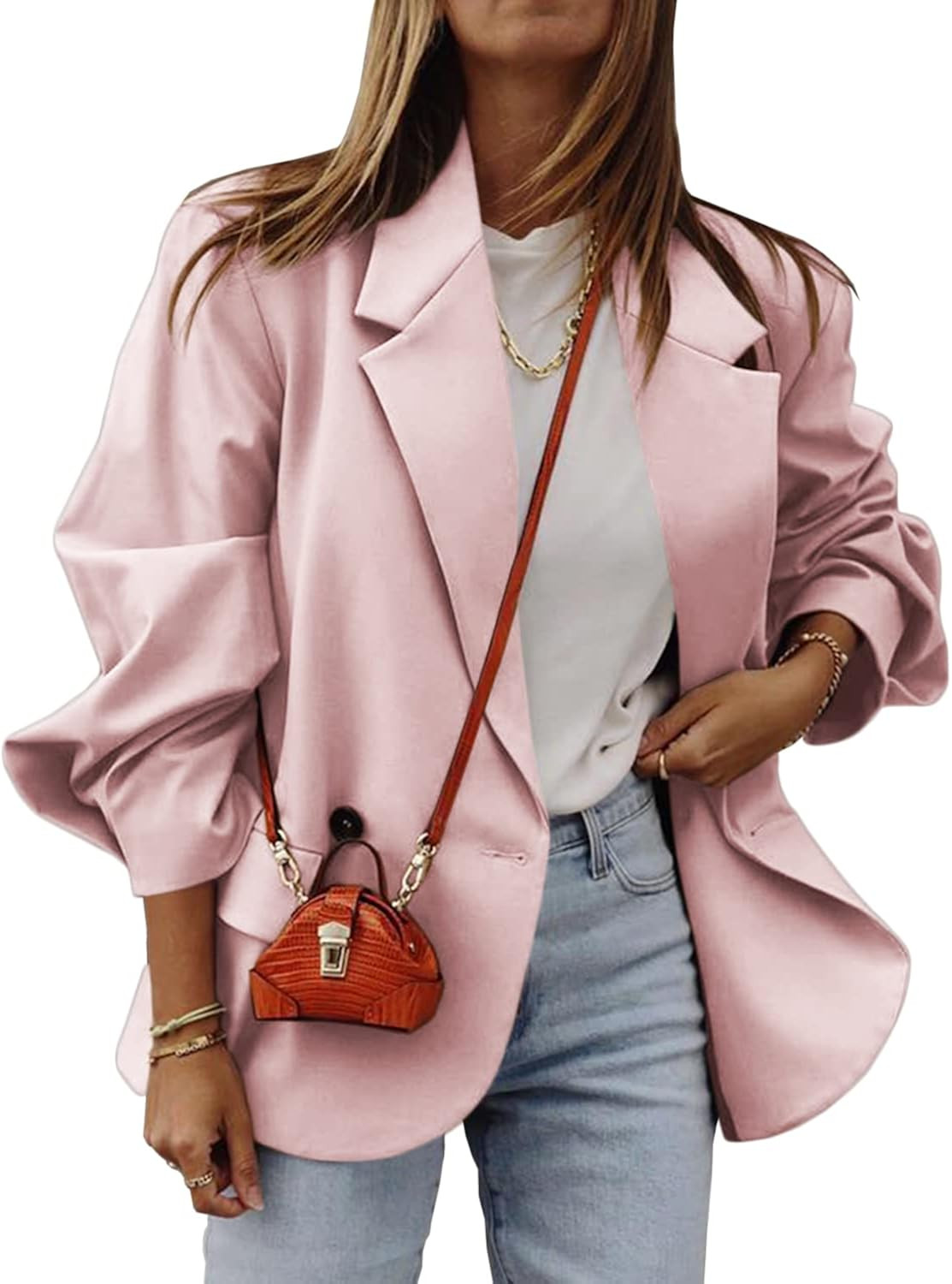 Grlasen Women Slit Long Sleeve Batwing Oversized Looking Button Down Solid Work Office Blazer Jacket | Amazon (US)