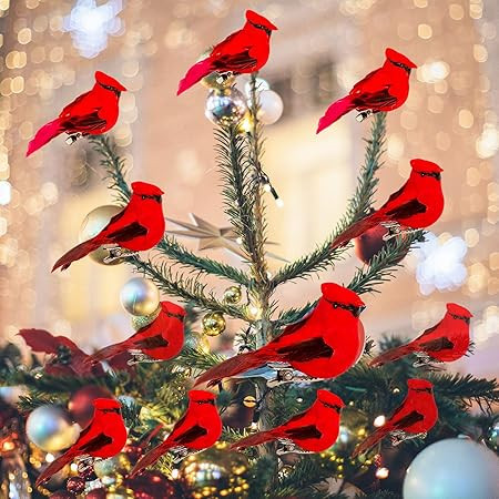 KLEWEE 12 Pcs Cardinal Birds for Crafts, Mini Cardinal Clip On Christmas Tree Ornaments Artificia... | Amazon (US)