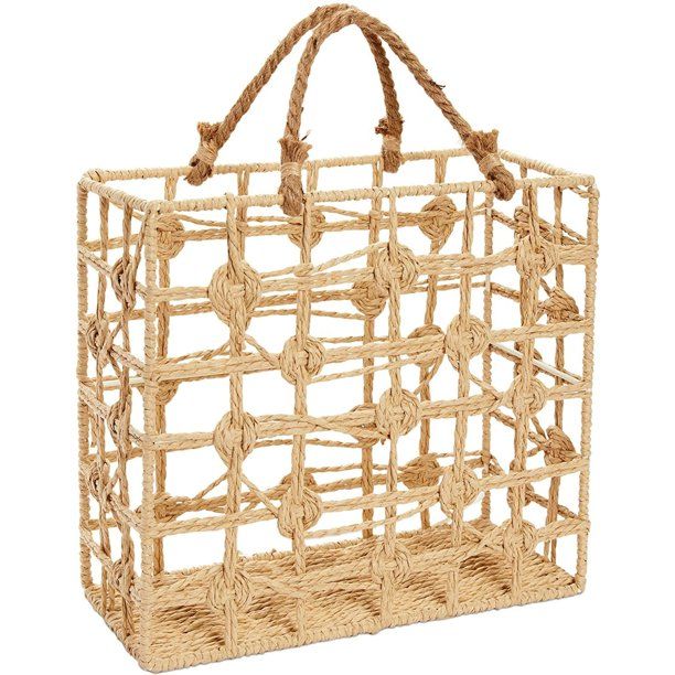 Metal Wire Hyacinth Woven Storage Basket Container for Magazines, Brown 13.2"x11.6"x5.6" | Walmart (US)