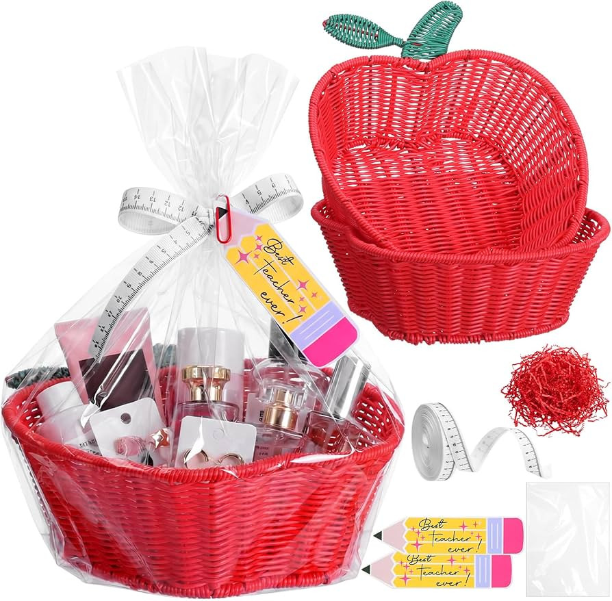 2 Set Apple Basket for Gifts Empty Teacher Appreciation Gift Woven Basket with Thank You Cards Ru... | Amazon (US)