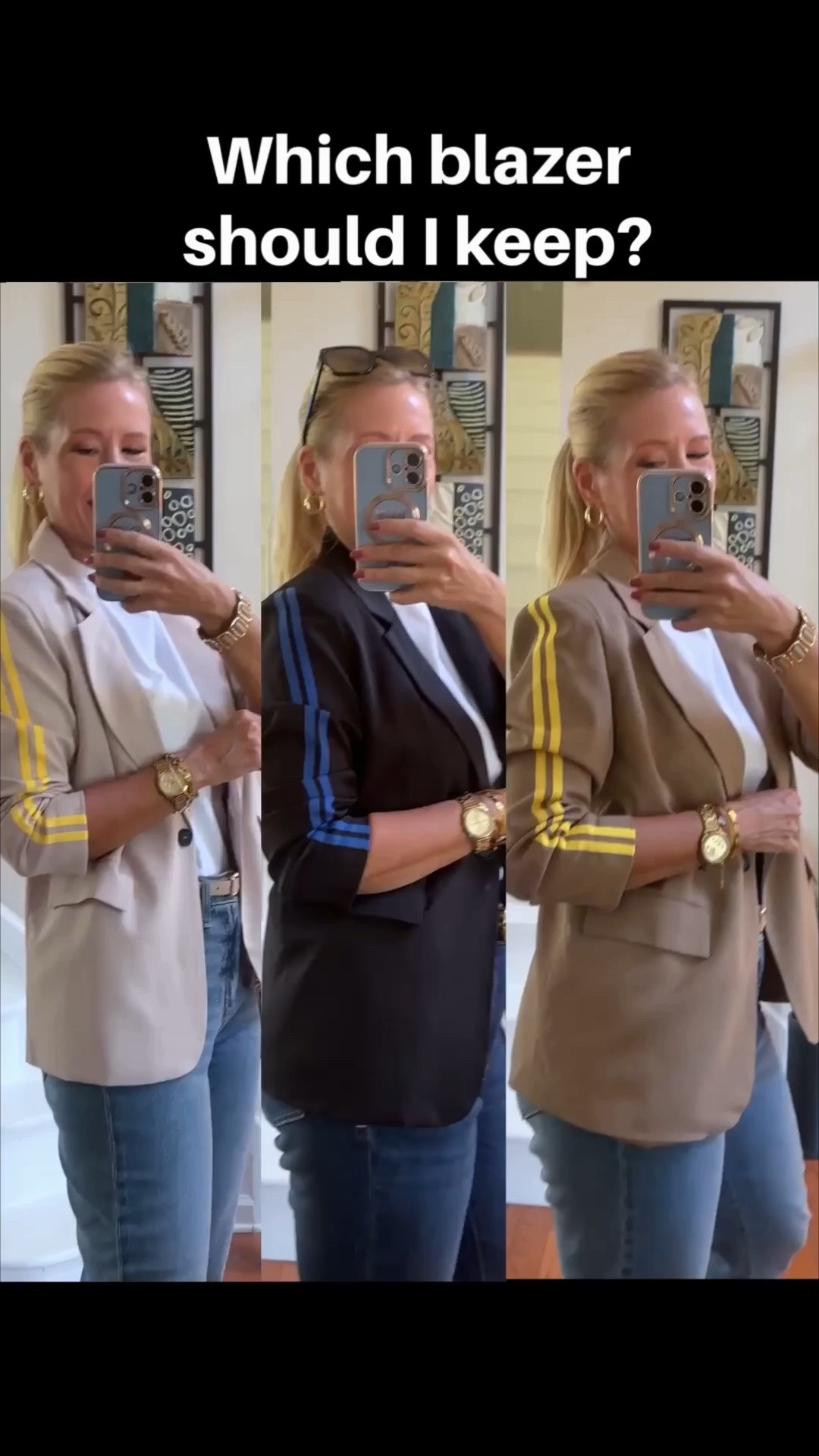 Which blazer should I keep? 1-2-3? 

🤍💙🤎 @cicybell.us

#LTKgrwm #LTKootd #LTKOver40