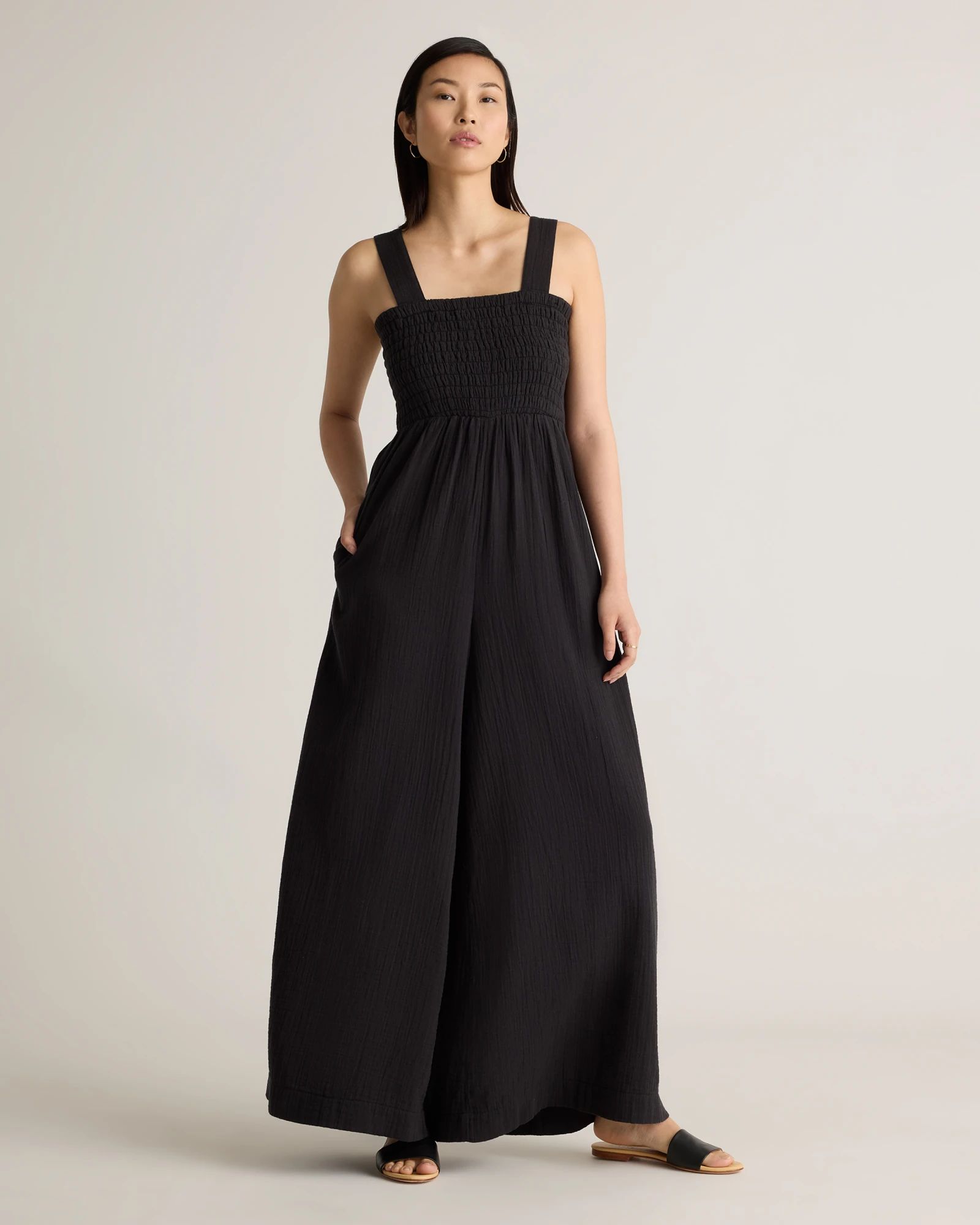 100% Organic Cotton Gauze Smocked Wide Leg Jumpsuit | Quince