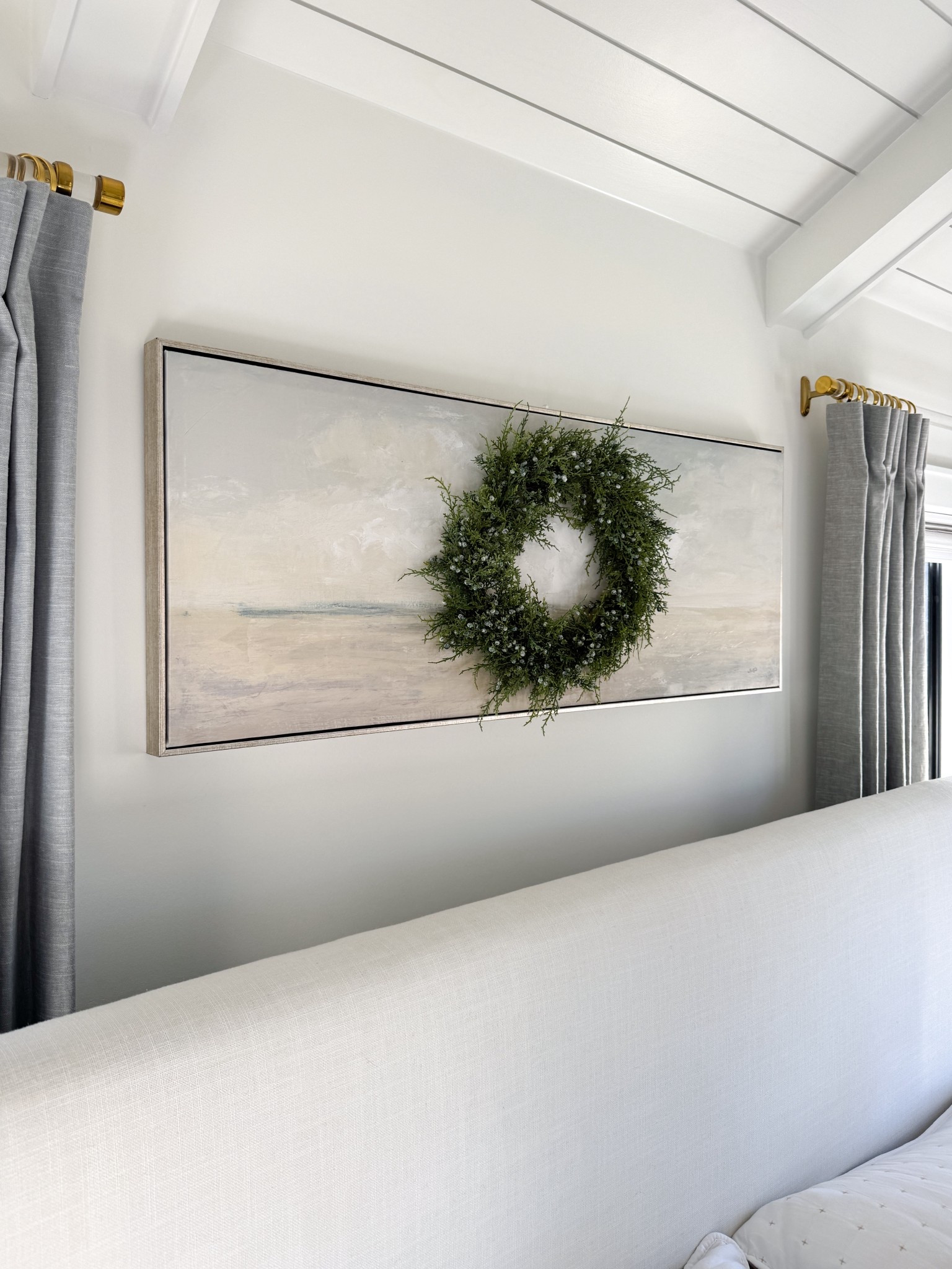 I get questions every week about the art above our bed. I found this locally and it came framed, but I was able to source the same print in a similar size from Wayfair! This has been a top seller this week! 