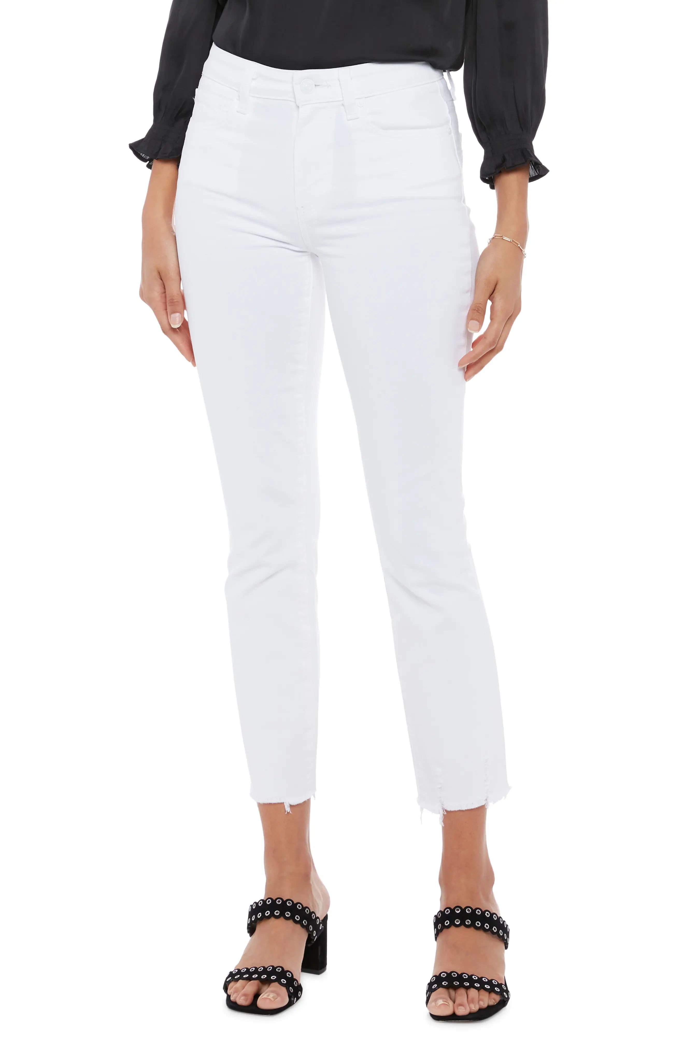 PAIGE Cindy High Waist Raw Hem Ankle Jeans in Crisp White at Nordstrom, Size 24 | Nordstrom