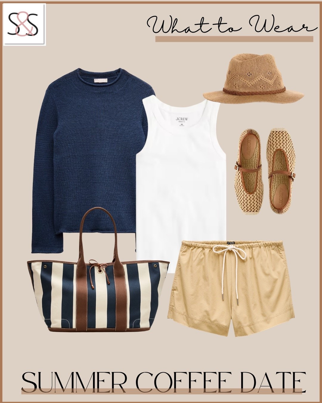 I'm taking my coffee dates seriously this season with pieces that work from morning meetings to afternoon catchups.

summer outfit ideas coffee date looks casual meeting style comfortable flats navy sweater striped tote bag woven shoes khaki shorts white tank top straw hat weekend outfits relaxed dressing

#LTKOver40 #LTKSeasonal #LTKmomlife