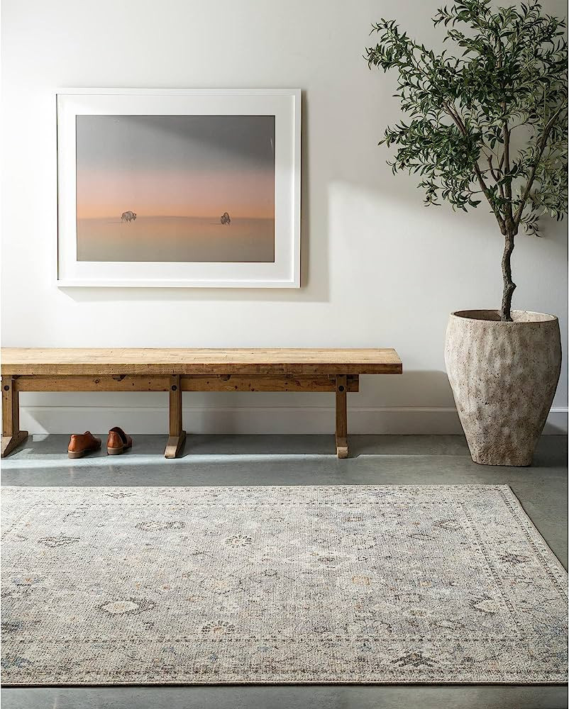 Becki Owens x Surya Davina Damask Area Rug , 9'2" x 12', Light Grey | Amazon (US)