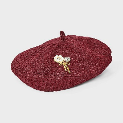 Pearl Embellished Beret Hat - A New Day™ Burgundy | Target